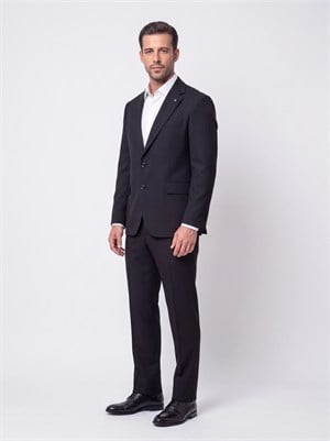 Siyah Regular Fit 4 Drop Mikro Desenli Mono Yaka Erkek Takım Elbise