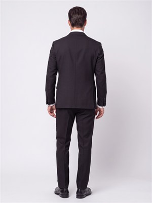 Siyah Regular Fit 4 Drop Mikro Desenli Mono Yaka Erkek Takım Elbise