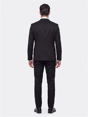 Siyah Regular Fit 6 Drop Sivri Yaka Yelekli Erkek Takım Elbise