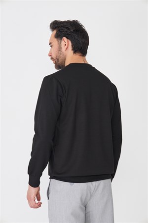 Siyah Sıfır Yaka Uzun Kollu Basic Sweatshirt
