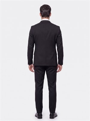 Siyah Sivri Yaka 6 Drop Regular Fit Yelekli Erkek Takım Elbise