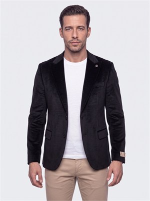 White StoneSiyah Sivri Yakalı Slim Fit 6 Drop Erkek Casual Kadife Ceket