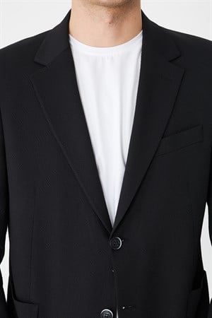 Siyah Slim Fit Klasik Yaka Erkek Spor Blazer Ceket