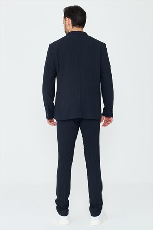 Lacivert Kruvaze İnce Çizgili 6 Drop Regular Fit Takım Elbise