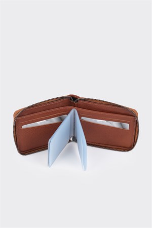 Taba Fermuarlı Çok Bölmeli Premium Yatay Deri Erkek Cüzdan