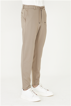 Bej Modern Kesim Bağcıklı Smart Casual Jogger Pantolon