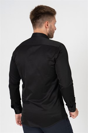 White Stone Verona G186 Pamuklu Regular Fit Düz Gömlek Siyah