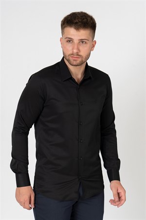 White Stone Verona G186 Pamuklu Regular Fit Düz Gömlek Siyah