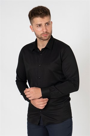 White Stone Verona G186 Pamuklu Regular Fit Düz Gömlek Siyah