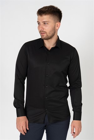 White Stone Verona G186 Pamuklu Regular Fit Düz Gömlek Siyah