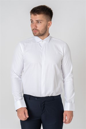 White Stone Venedik Pamuklu Slim Fit Ata Yaka Gömlek Beyaz