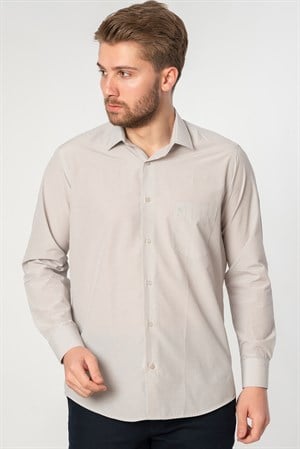 Gri Regular Fit Normal Kalıp Kolay Ütülenen Cepli Pamuklu Gömlek