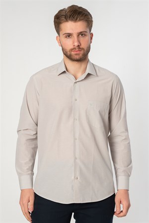 Gri Regular Fit Normal Kalıp Kolay Ütülenen Cepli Pamuklu Gömlek