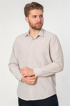 Gri Regular Fit Normal Kalıp Kolay Ütülenen Cepli Pamuklu Gömlek