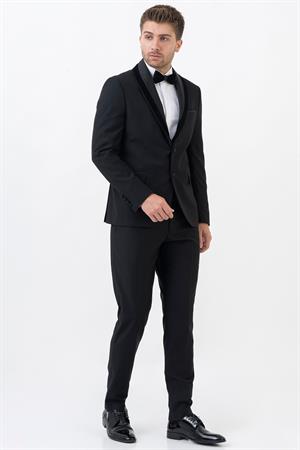White Stone Meksiko D112 Şal Yaka Slim Fit Damatlık Takım Elbise Siyah