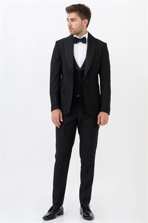 White Stone Ecatepec D113 Slim Fit Şal Yaka Damatlık Takım Elbise Siyah