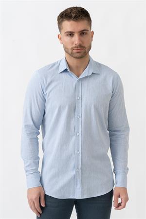 White Stone Malta G2303 Keten Regular Fit Pamuklu Gömlek Mavi