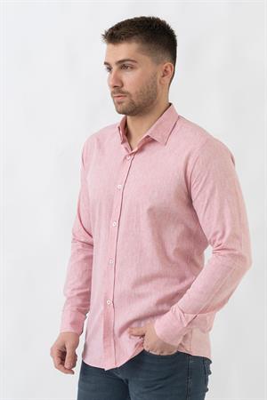 White Stone Malta G2303 Keten Regular Fit Pamuklu Gömlek Kırmızı