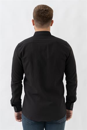 White Stone Malta G2303 Keten  Regular Fit Pamuklu Gömlek Siyah