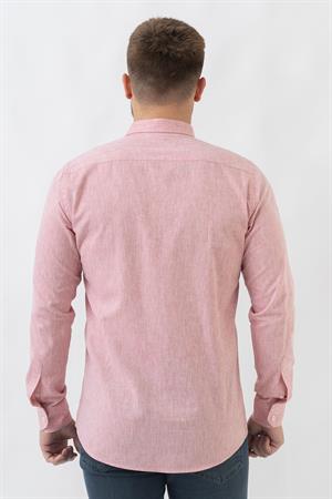 White Stone Malta G2303 Keten Regular Fit Pamuklu Gömlek Kırmızı