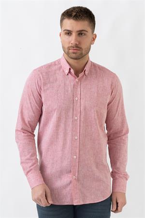 White Stone Malta G2303 Keten Regular Fit Pamuklu Gömlek Kiremit