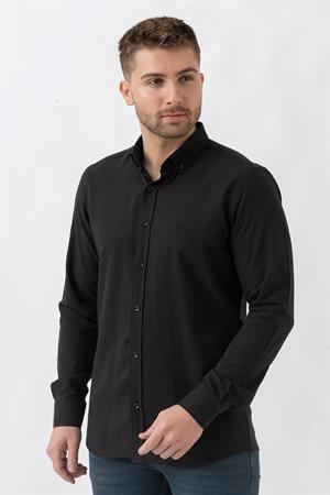 White Stone Malta G2303 Keten  Regular Fit Pamuklu Gömlek Siyah