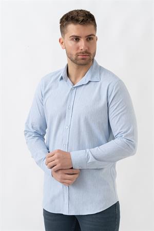 White Stone Malta G2303 Keten Regular Fit Pamuklu Gömlek Mavi