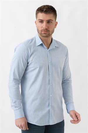 White Stone Malta G2303 Keten Regular Fit Pamuklu Gömlek Mavi