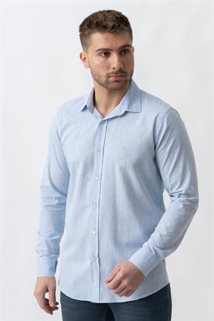 White Stone Malta G2303 Keten Regular Fit Pamuklu Gömlek Mavi