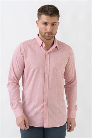 White Stone Malta G2303 Keten Regular Fit Pamuklu Gömlek Kırmızı