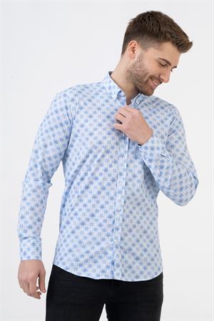 White Stone Barcelona G2311 Pamuklu Likralı Regular Fit Gömlek Desenli