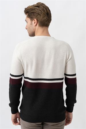 White Stone Medellín 10195 Slim Fit Bisiklet Yaka Triko Ekru Bordo Antrasit