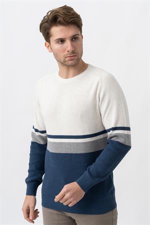 White Stone Medellín 10195 Slim Fit Bisiklet Yaka Triko Ekru Gri İndigo