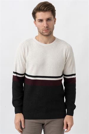 White Stone Medellín 10195 Slim Fit Bisiklet Yaka Triko Ekru Bordo Antrasit