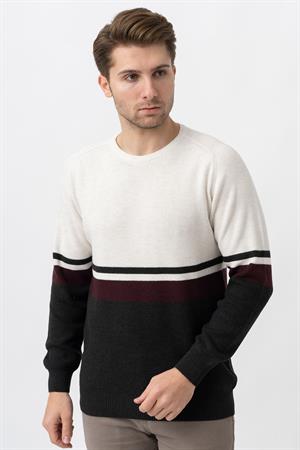 White Stone Medellín 10195 Slim Fit Bisiklet Yaka Triko Ekru Bordo Antrasit