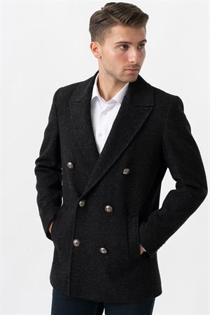 White Stone Trento K290 Kruvaze Yaka Slim Fit Pamuklu Kaban Siyah