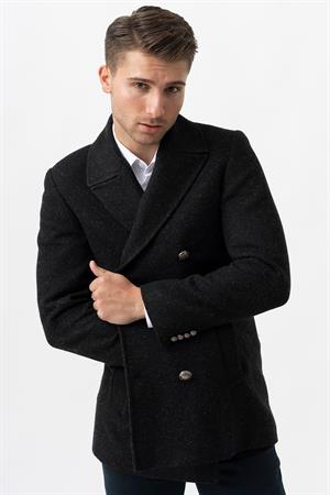 White Stone Trento K290 Kruvaze Yaka Slim Fit Pamuklu Kaban Siyah