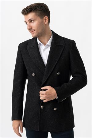 White Stone Trento K290 Kruvaze Yaka Slim Fit Pamuklu Kaban Siyah