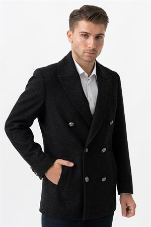 White Stone Trento K290 Kruvaze Yaka Slim Fit Pamuklu Kaban Siyah