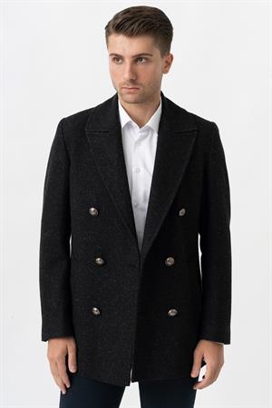 White Stone Trento K290 Kruvaze Yaka Slim Fit Pamuklu Kaban Siyah