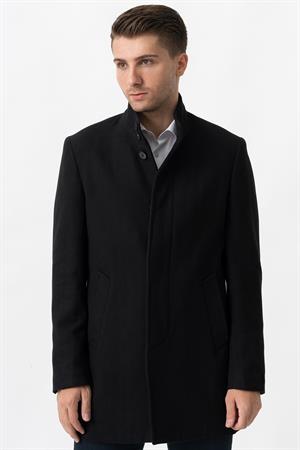 White Stone Treviso 4021 Slim Fit Pamuklu Hakim Yaka Palto Siyah
