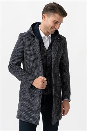 White Stone Ancona 4024  Slim Fit Kapüşonlu Ceket Yaka Pamuklu Kaban Laci