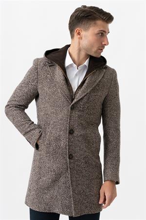 White Stone Ancona 4024  Slim Fit Kapüşonlu Ceket Yaka Pamuklu Kaban Kahve