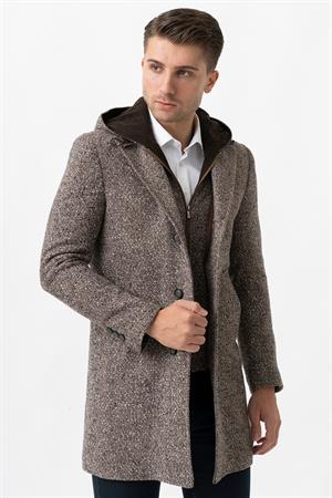 White Stone Ancona 4024  Slim Fit Kapüşonlu Ceket Yaka Pamuklu Kaban Kahve