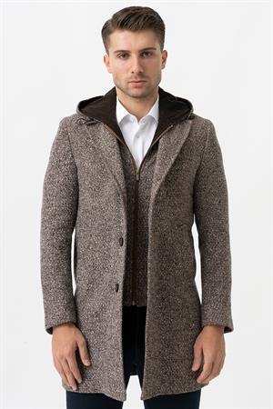 White Stone Ancona 4024  Slim Fit Kapüşonlu Ceket Yaka Pamuklu Kaban Kahve