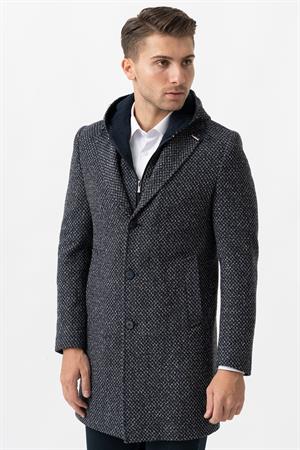 White Stone Ancona 4024  Slim Fit Kapüşonlu Ceket Yaka Pamuklu Kaban Laci