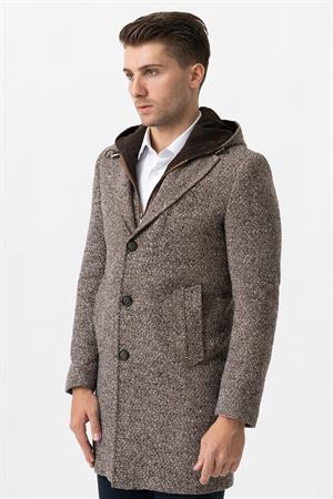 White Stone Ancona 4024  Slim Fit Kapüşonlu Ceket Yaka Pamuklu Kaban Kahve