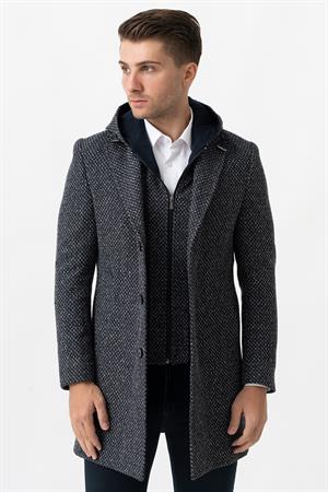 White Stone Ancona 4024  Slim Fit Kapüşonlu Ceket Yaka Pamuklu Kaban Laci