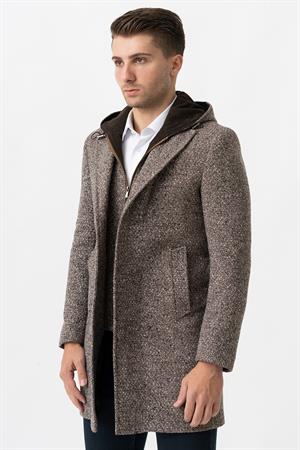 White Stone Ancona 4024  Slim Fit Kapüşonlu Ceket Yaka Pamuklu Kaban Kahve