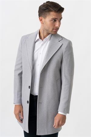 White Stone Ancona 4025-2 Düz Ceket Yaka Slim Fit Pamuklu Kaban Gri
